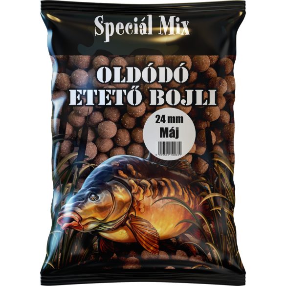 Speciál mix 24 mm-es Oldódó Etető Bojli MÁJ 1 kg