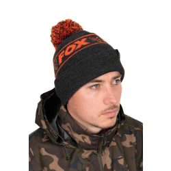 Fox Collection Bobble - Black & Orange téli sapka