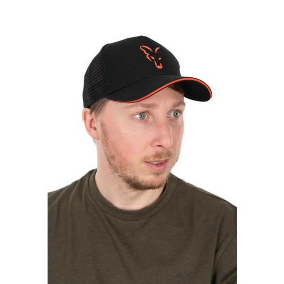 FOX COLLECTION TRUCKER CAP BLACK & ORANGE (HÁLÓS)